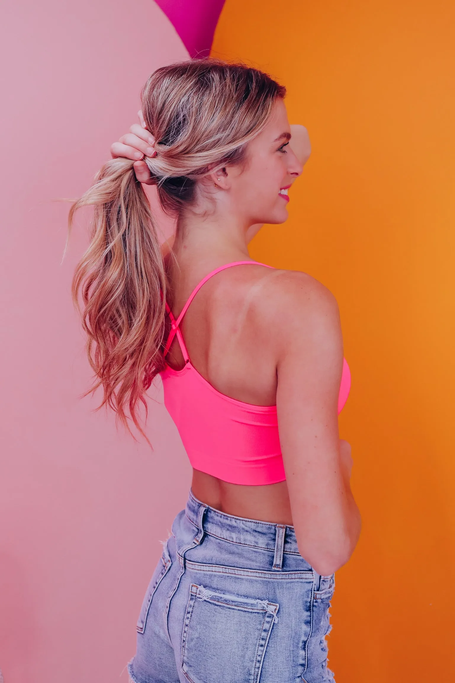 Simplistic Comfy Bralette - Neon Coral Pink