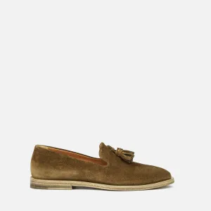 TAHITI | Suede Tassel Loafer in Olive Brown