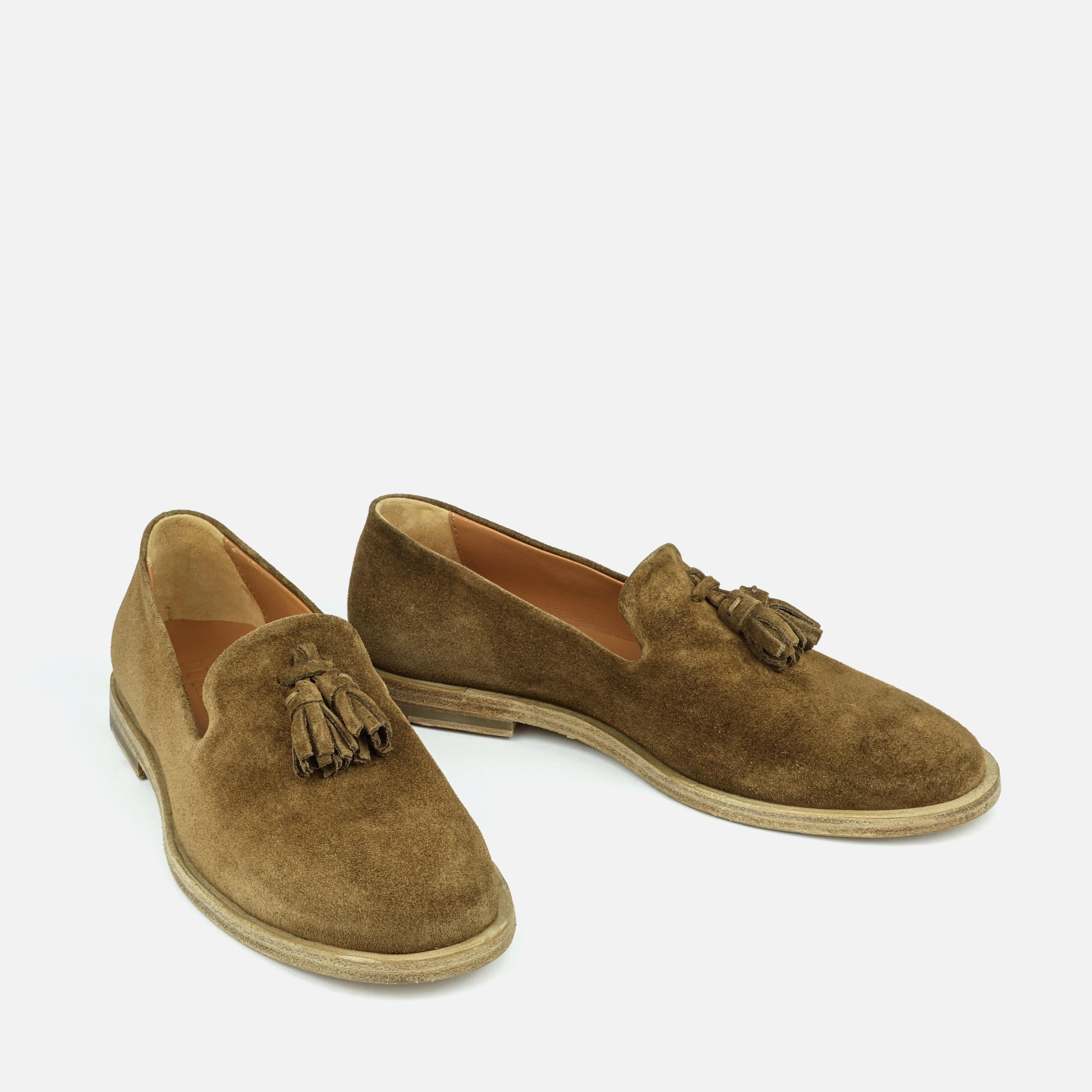 TAHITI | Suede Tassel Loafer in Olive Brown