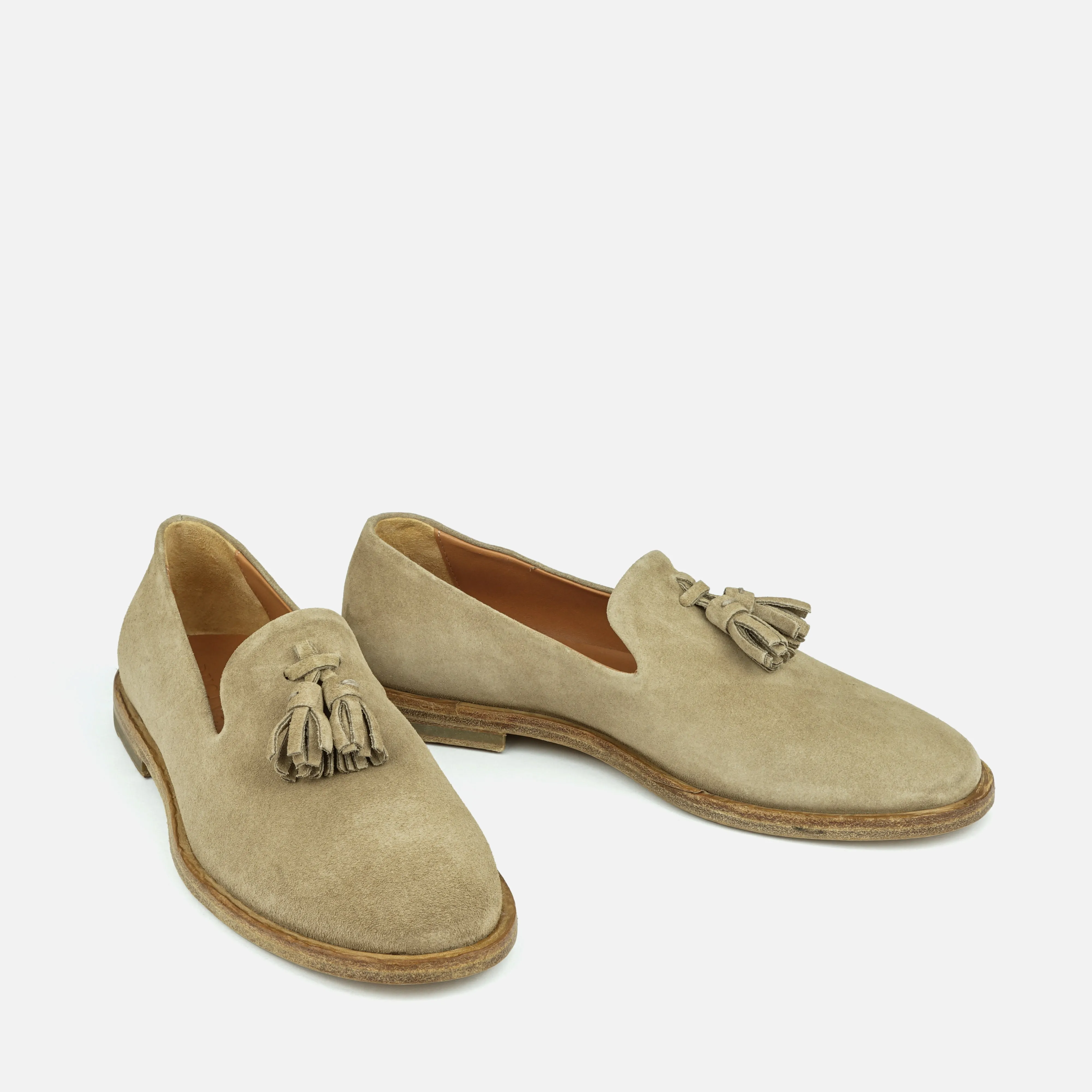 TAHITI | Suede Tassel Loafer in Olive Brown
