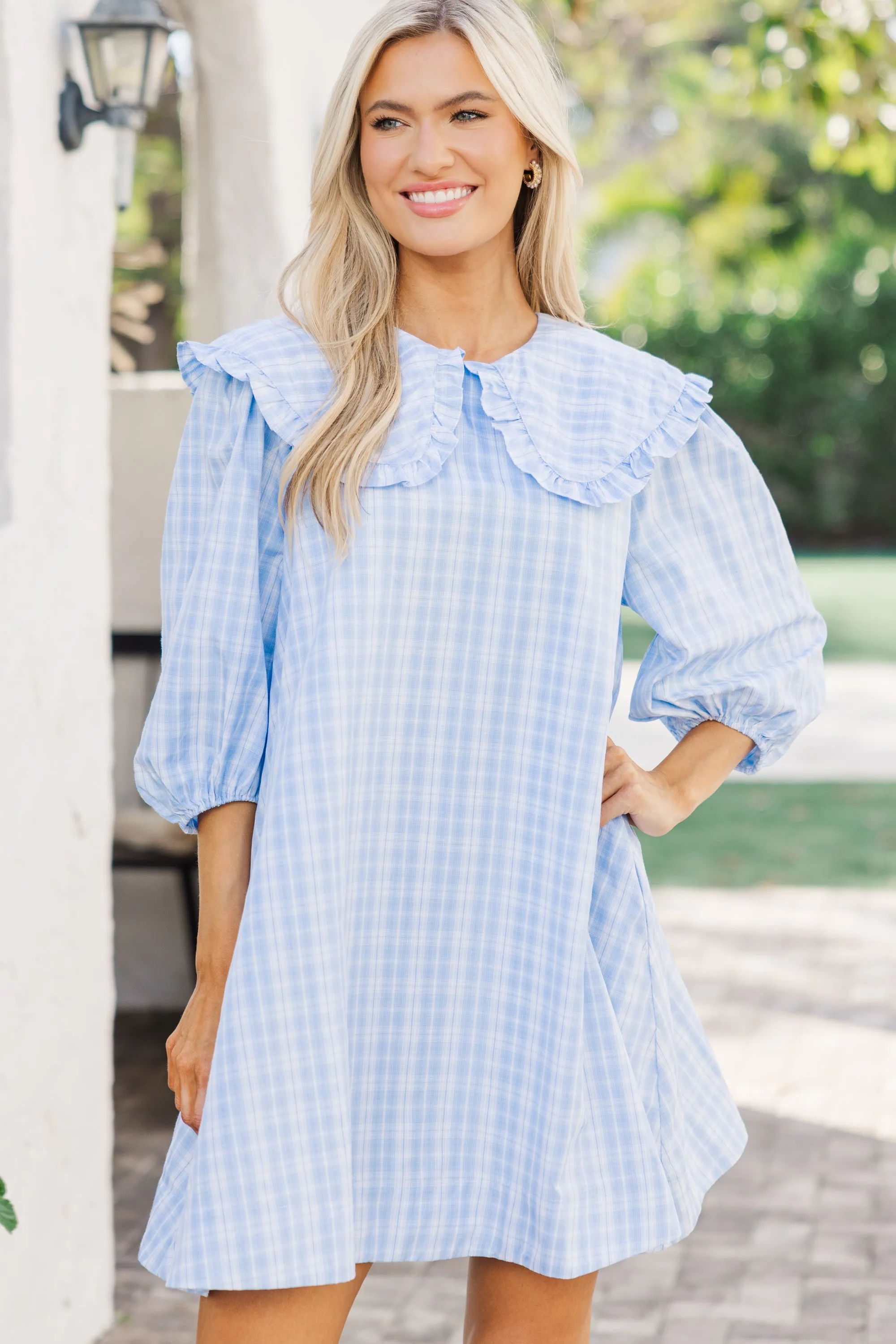 The Caring Light Blue Gingham Dress