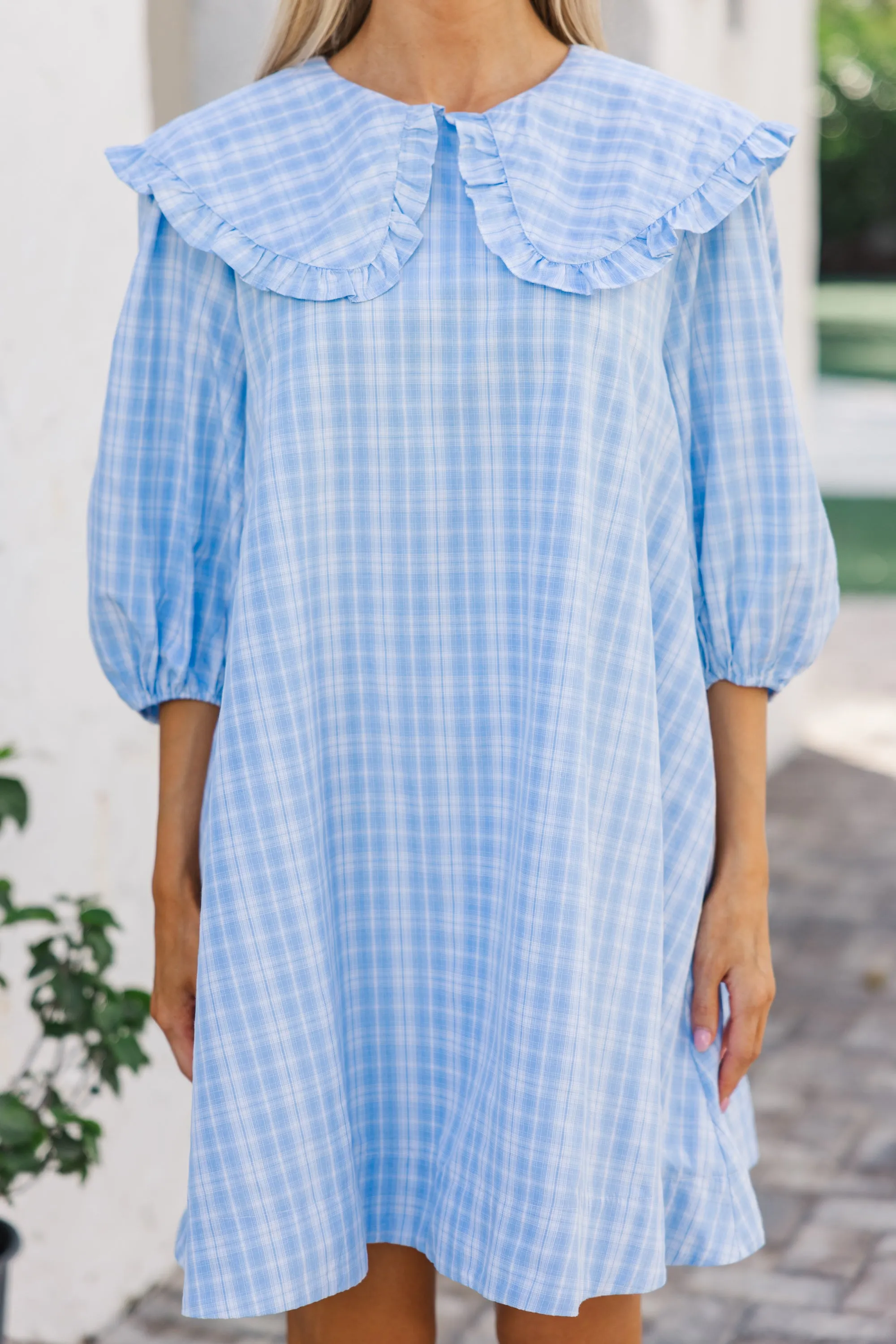 The Caring Light Blue Gingham Dress