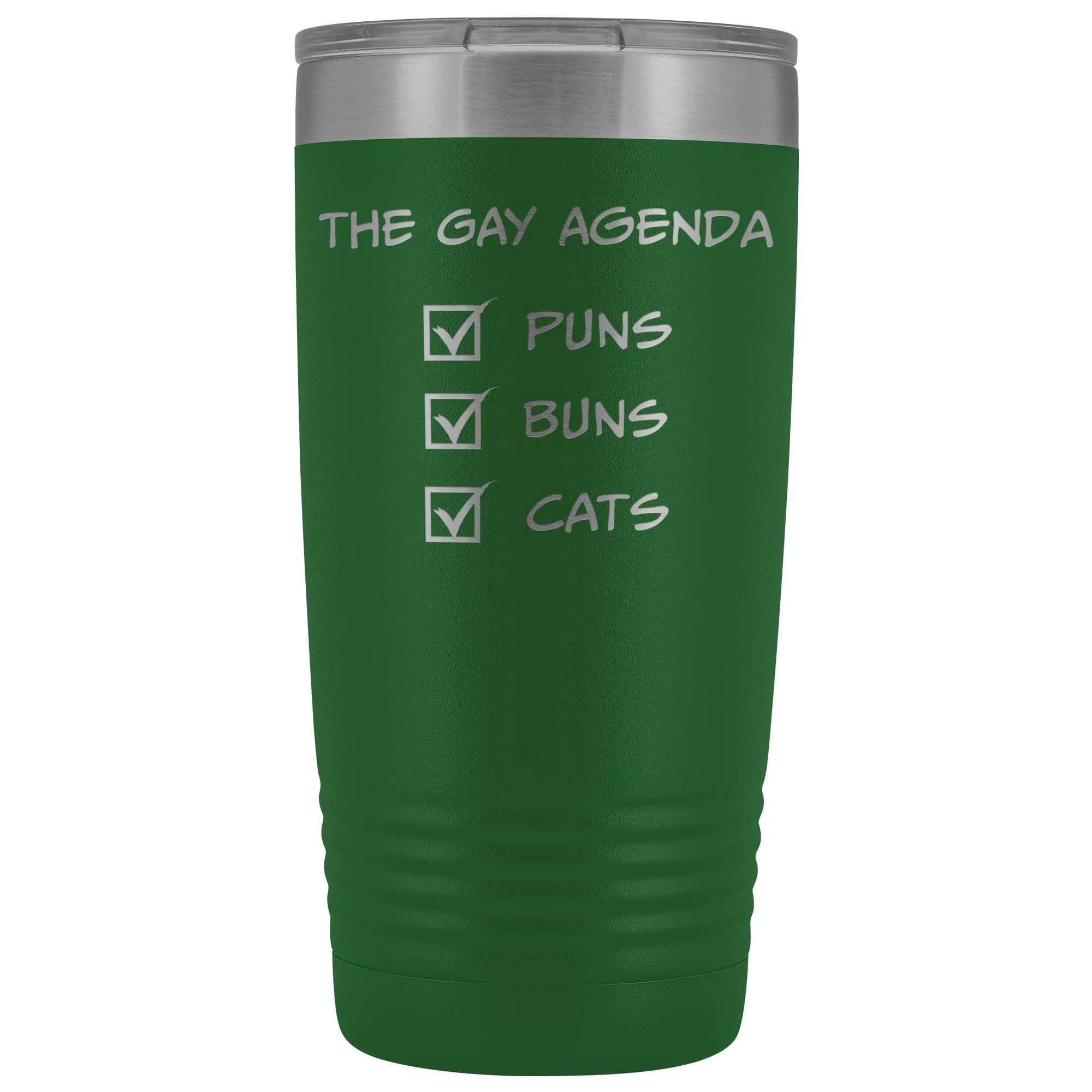 The Gay Agenda - Puns & Buns & Cats 20oz Vacuum Tumbler