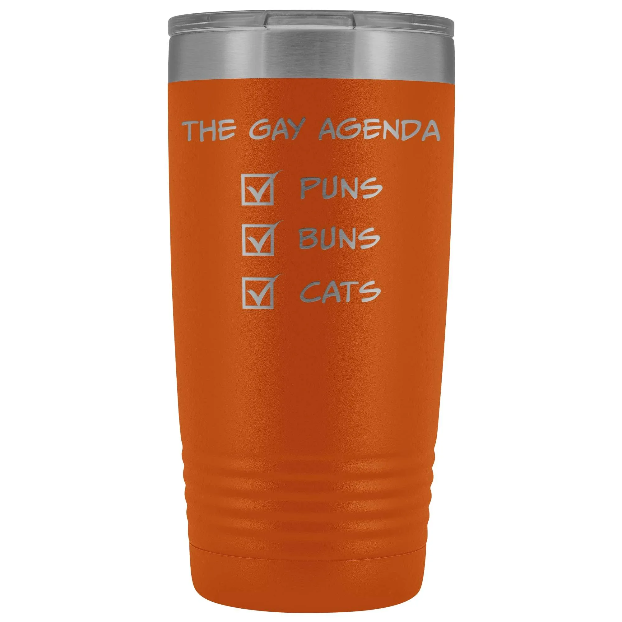 The Gay Agenda - Puns & Buns & Cats 20oz Vacuum Tumbler