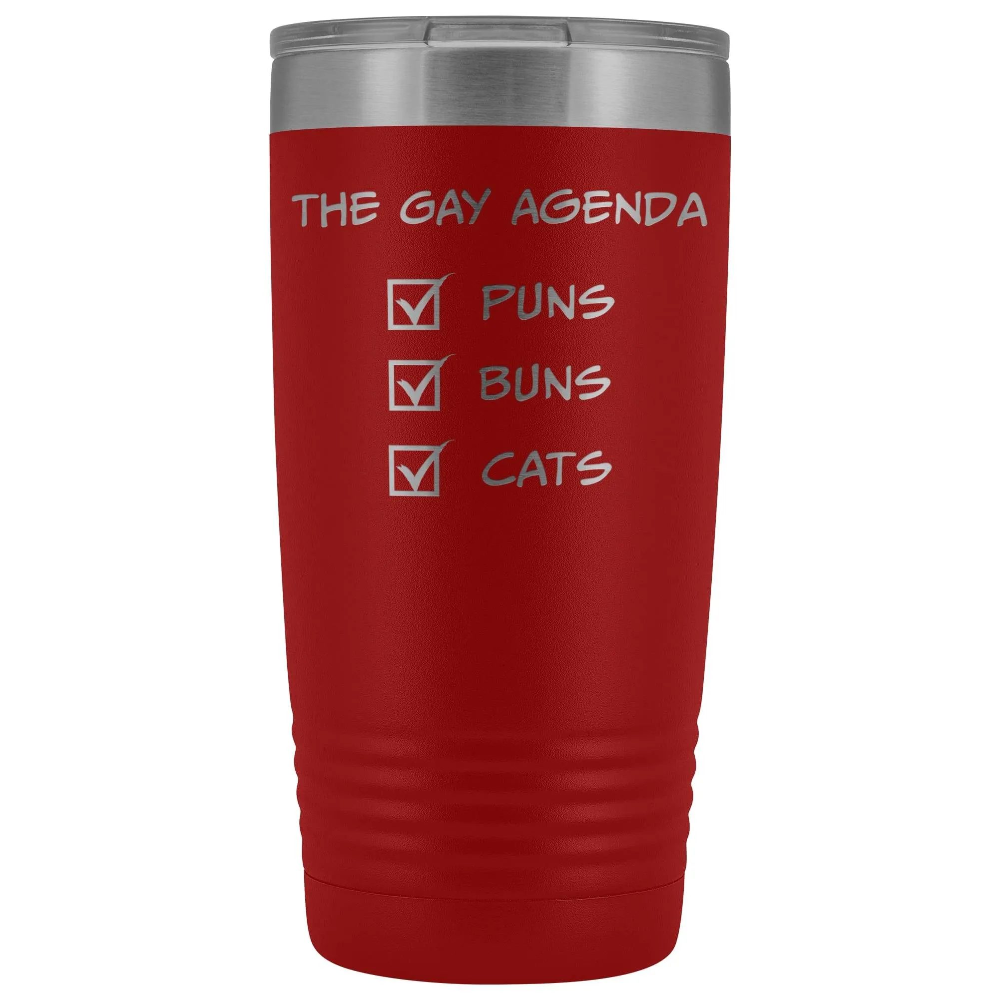 The Gay Agenda - Puns & Buns & Cats 20oz Vacuum Tumbler