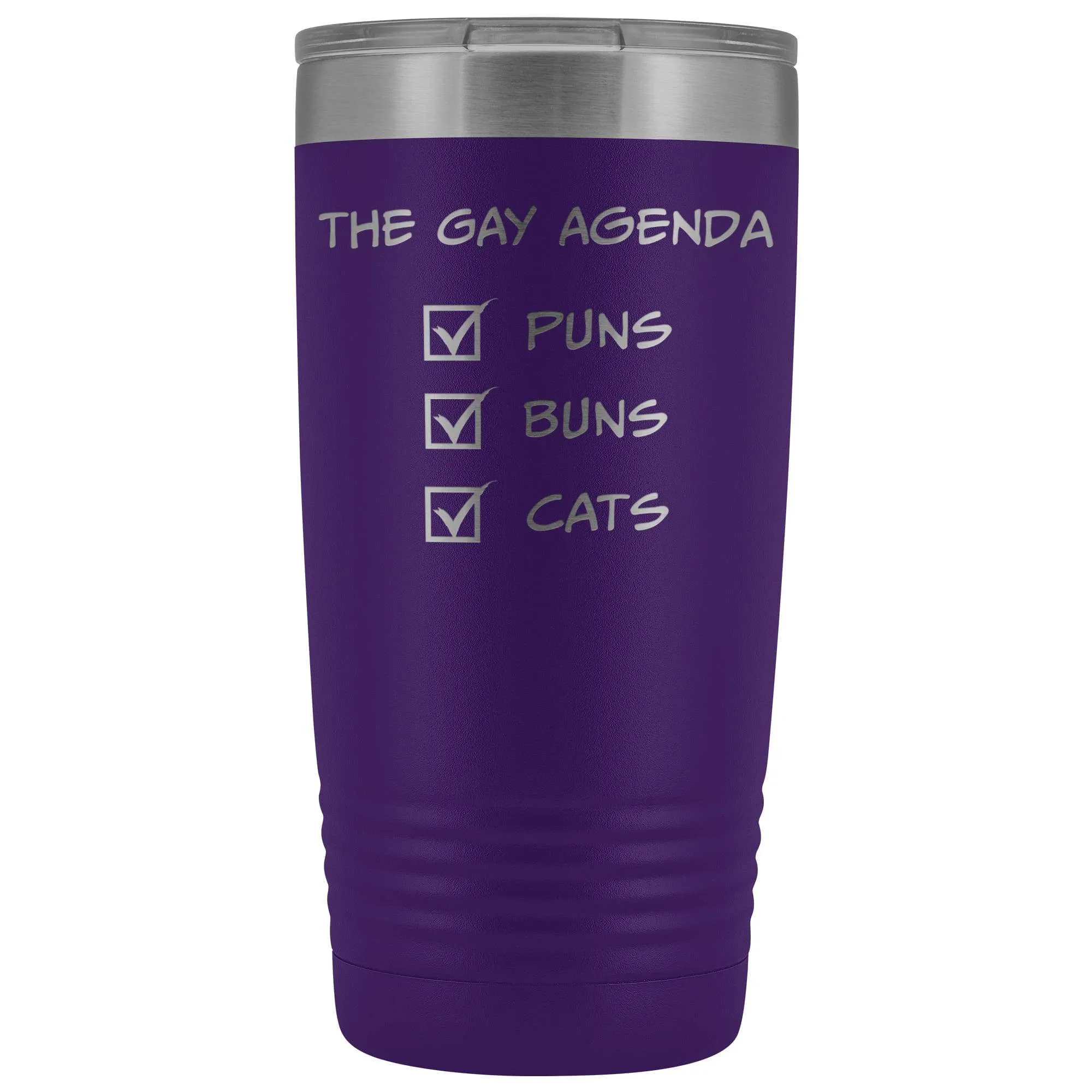 The Gay Agenda - Puns & Buns & Cats 20oz Vacuum Tumbler