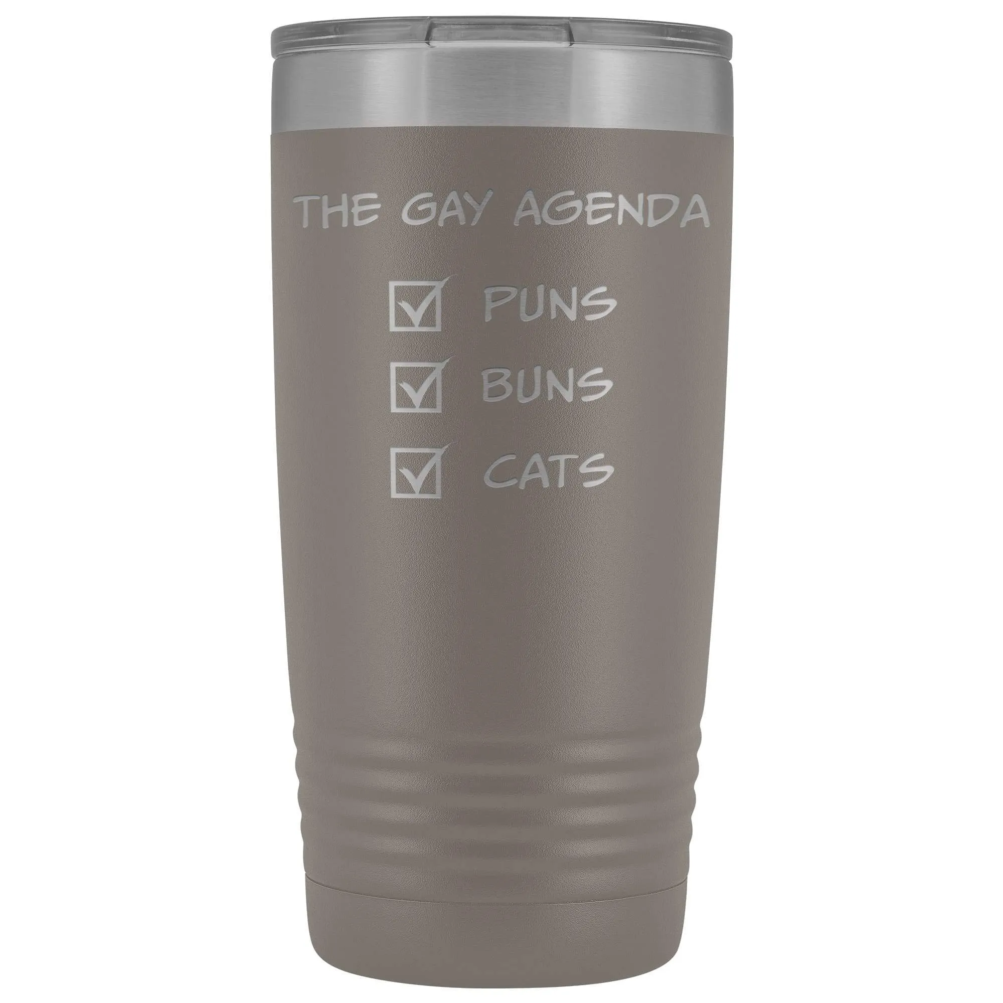 The Gay Agenda - Puns & Buns & Cats 20oz Vacuum Tumbler