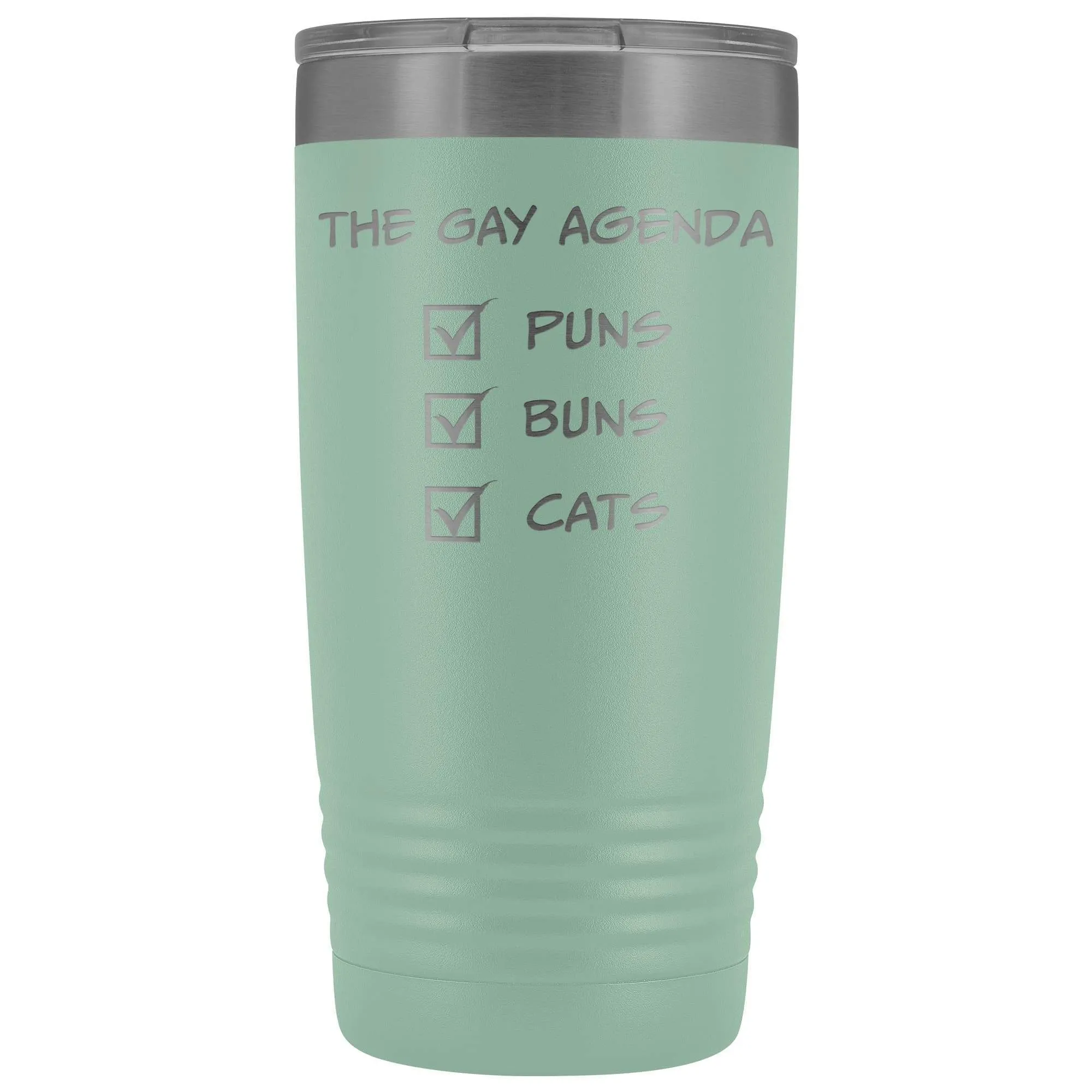 The Gay Agenda - Puns & Buns & Cats 20oz Vacuum Tumbler