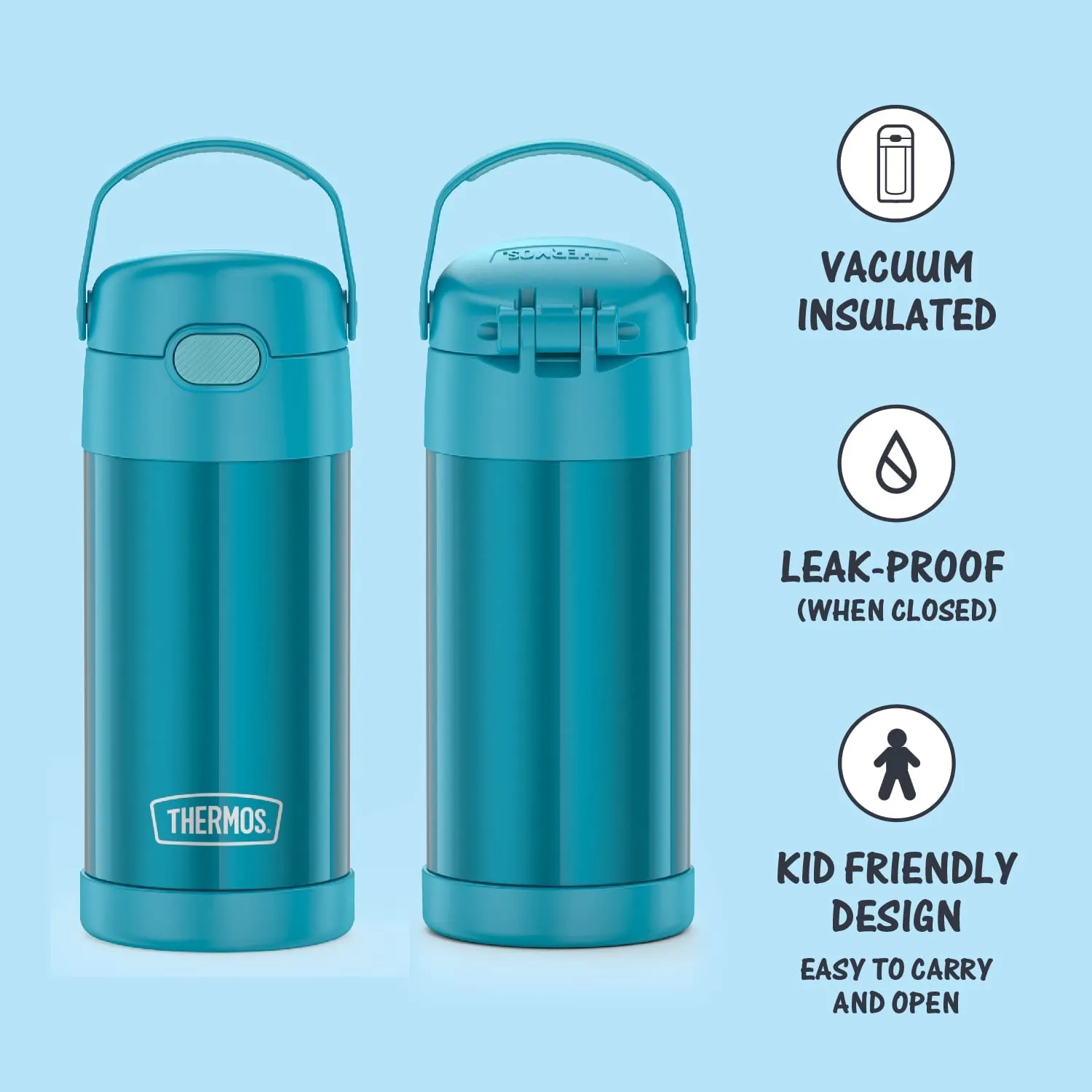 Thermos Funtainer 12 Ounce Bottle, Teal! Keeps drinks cold for up to 12 hours