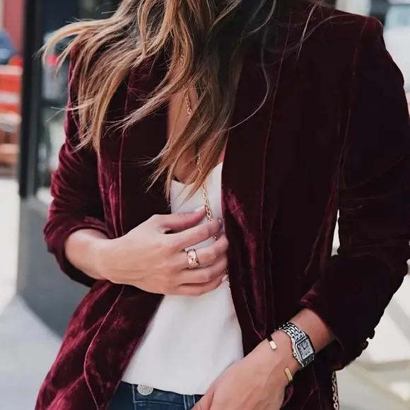 Velvet Blazer Jacket Garnet