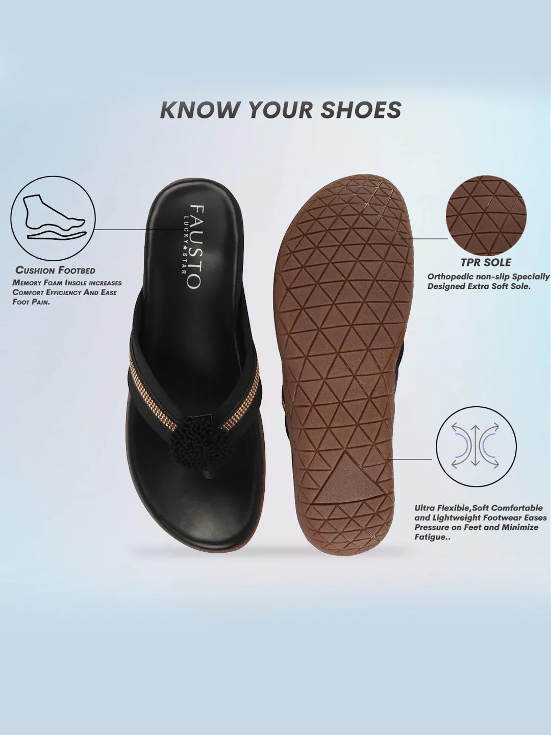 Women Black Shiny Beads T-Strap Slipper With Cushioned Footbed|Party|Office Wear|Weekend