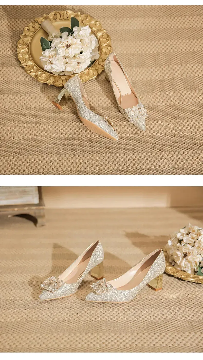 Women Wedding Shoes Comfortable Suede Solid Color Pointed-toe Mujer Shoes Wrap-toe Shallow Flats For Ladies Banquet Bridal Shoes
