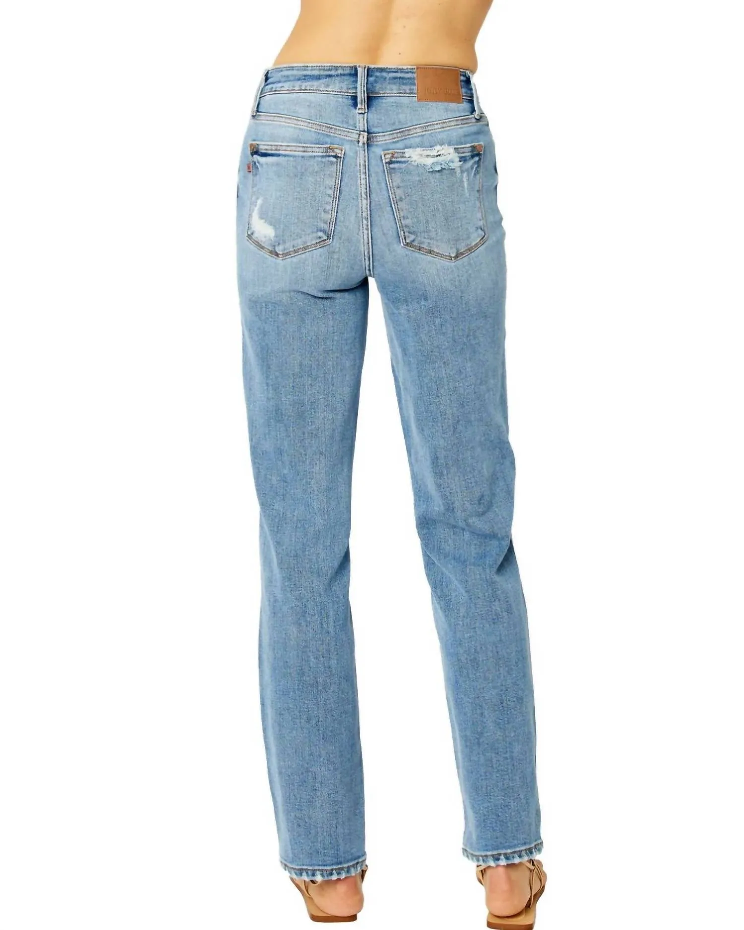 Women's Ankle Distressing Straight Jeans In Blue