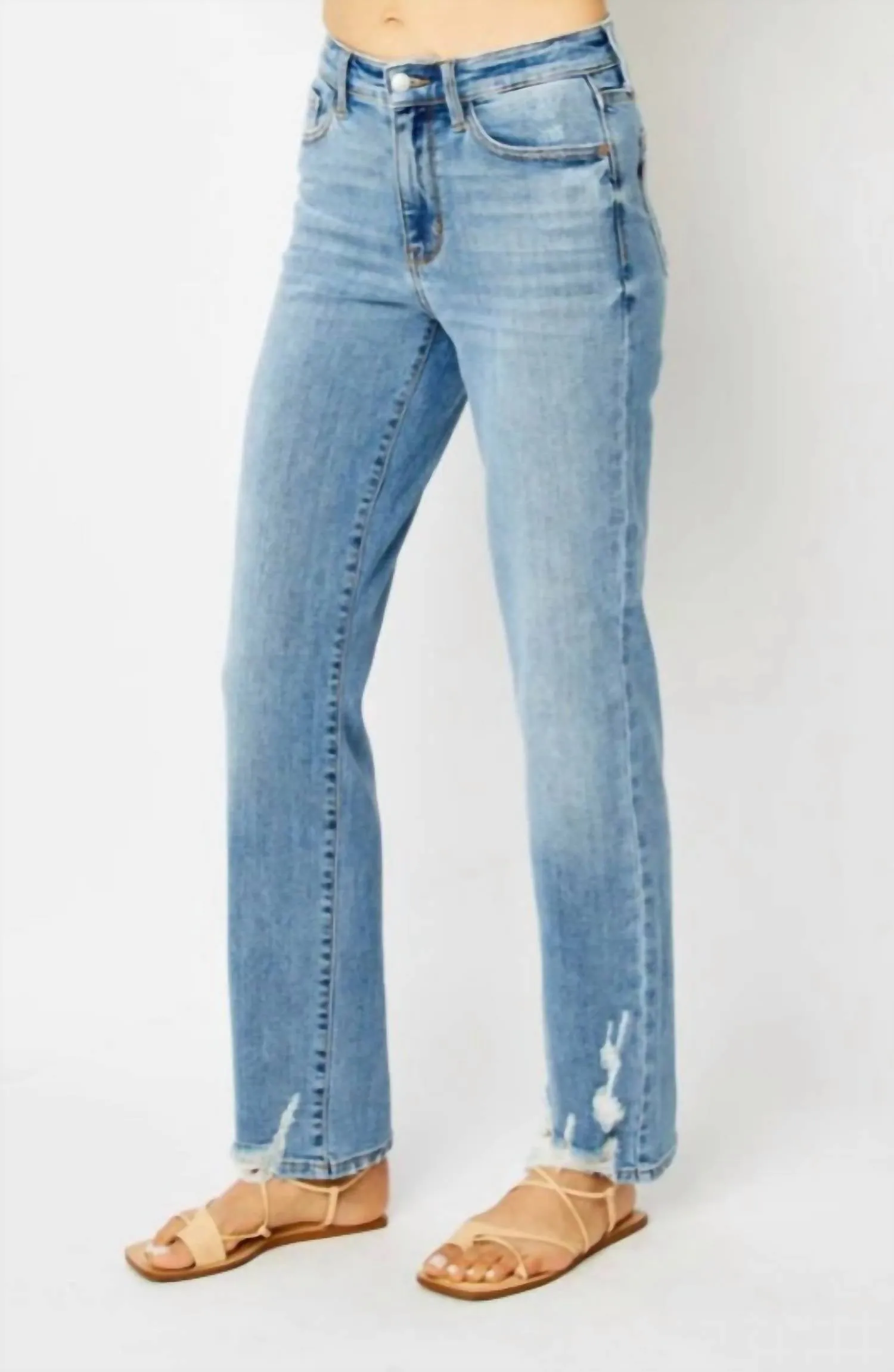 Women's Ankle Distressing Straight Jeans In Blue