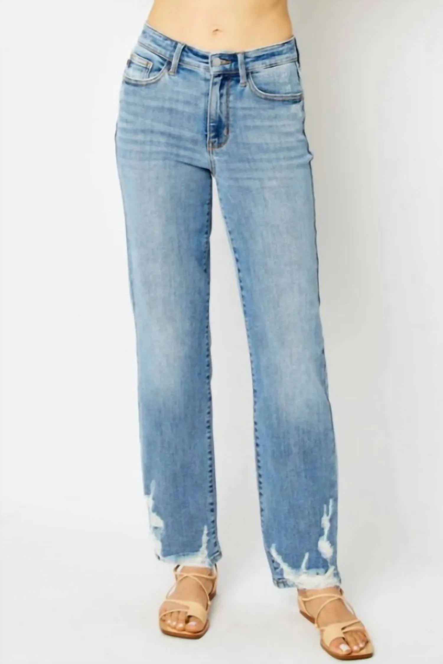 Women's Ankle Distressing Straight Jeans In Blue