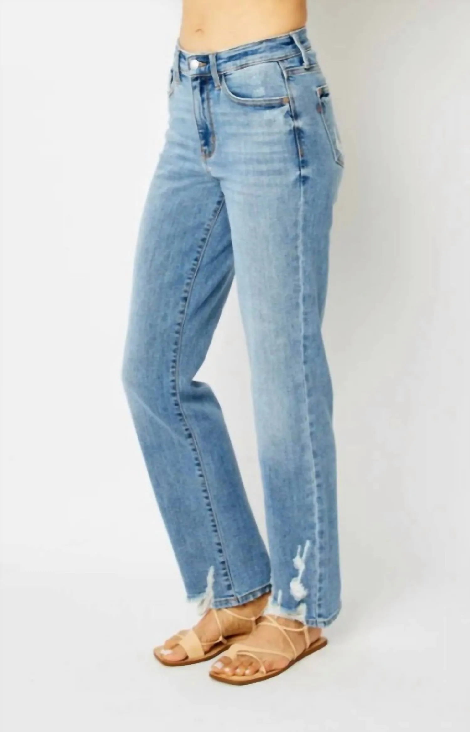 Women's Ankle Distressing Straight Jeans In Blue
