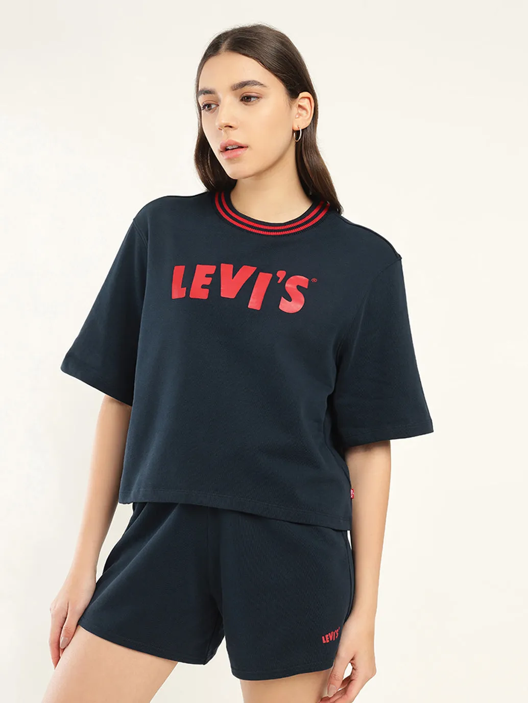 Women's Brand Logo Navy Crew Neck Co-ord Set