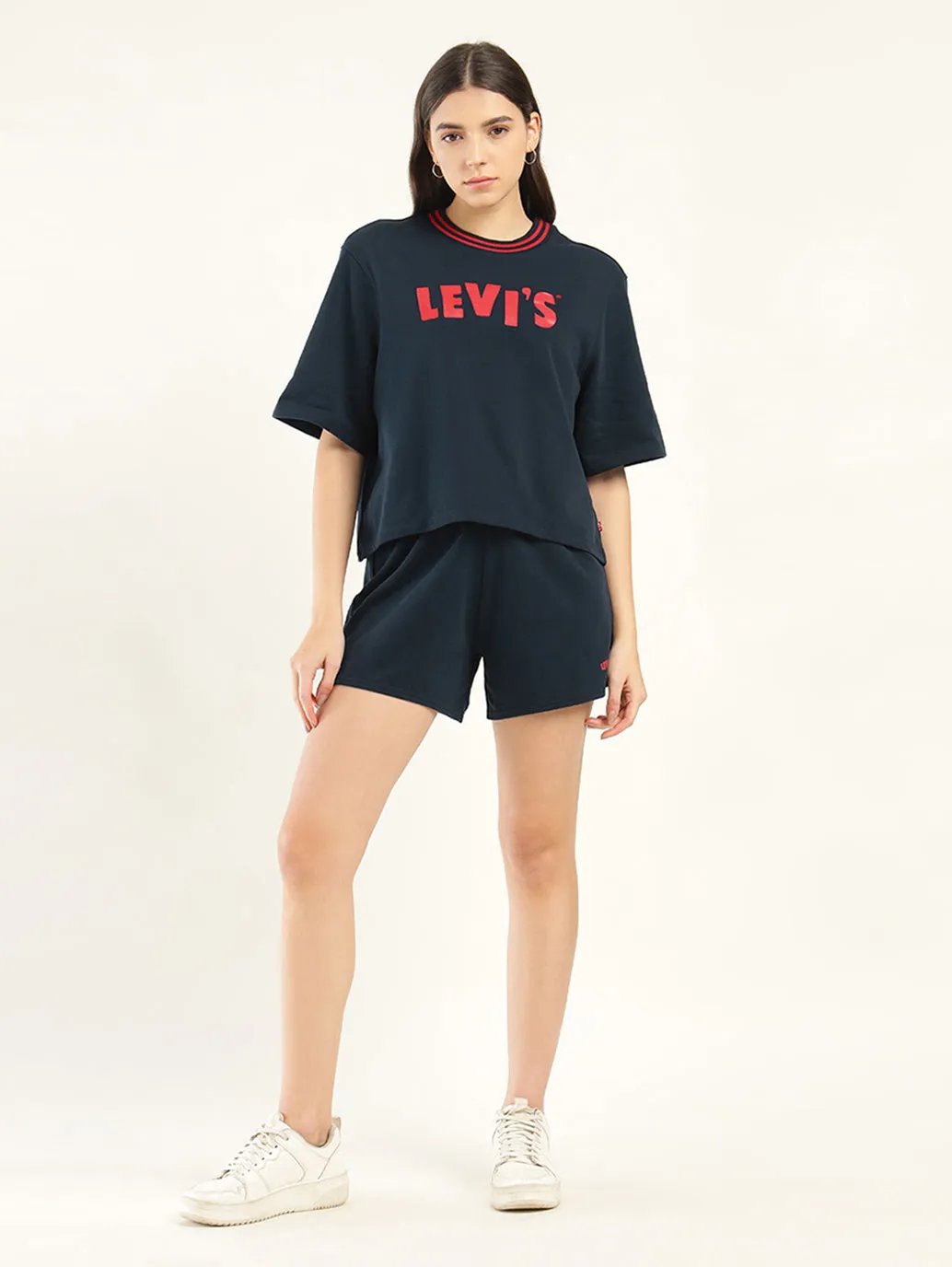 Women's Brand Logo Navy Crew Neck Co-ord Set