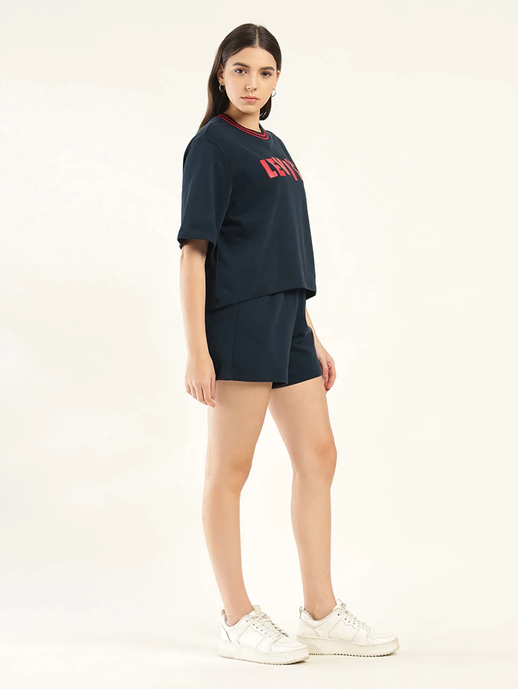 Women's Brand Logo Navy Crew Neck Co-ord Set