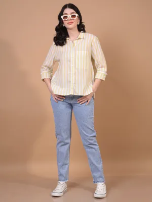 Women's Yellow Vertical Stripes Linen Shirt