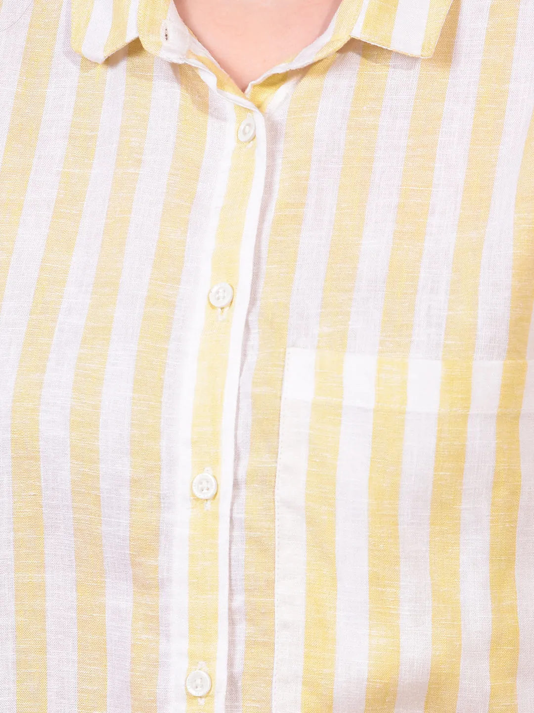 Women's Yellow Vertical Stripes Linen Shirt